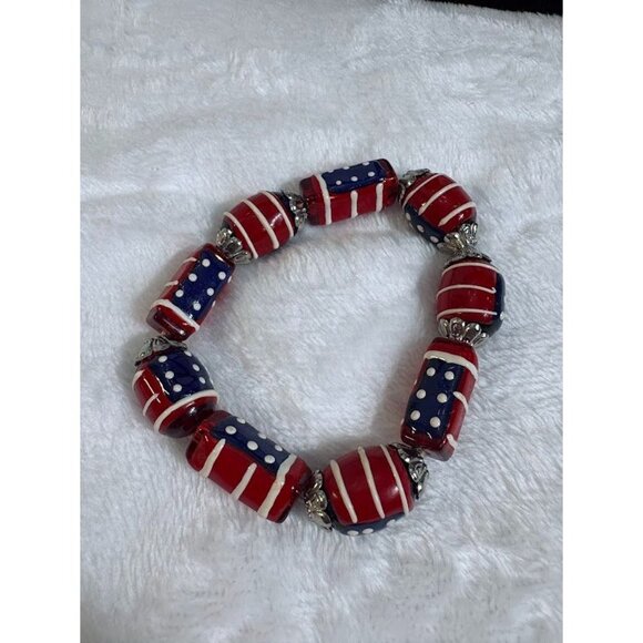 Lot of 5 Art Glass Lampwork Millefiori Cat's Eye Crackle Beaded Stretch Bracelet - Picture 5 of 8